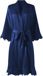Womens Lace Robe Silk Robes Short Bridal Robe, Sleepwear Wedding For Bridal Bride Bridesmaid Soft Kimono Robes