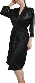 JEERLEEP Womens Silky Satin Robe Nine-quarter Sleeve Casual Sleepwear Party clothes Loungewear