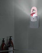 Christmas Snowman Red Plaid Scarf Night Light Plug into Wall, Winter Snowflake Quotes Peach Popsicle Shape Night Light LED Nightlight with Light Sensors for Kids Bedroom Hallway