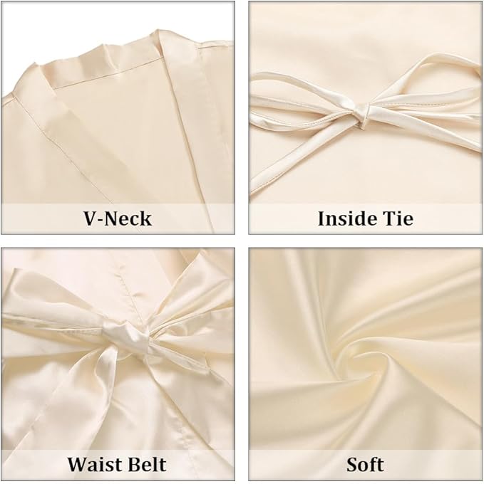 Women's Short Satin Robes Silky Bathrobe Bridesmaid Sleepwear for Wedding Party Getting Ready Solid Color