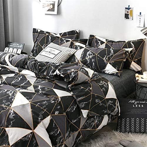 CLOTHKNOW Black White Marble Comforter Set King Triangle Plaid Bedding Sets All Season Geometric Comforter
