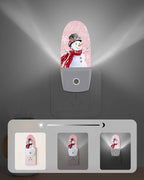 Christmas Snowman Red Plaid Scarf Night Light Plug into Wall, Winter Snowflake Quotes Peach Popsicle Shape Night Light LED Nightlight with Light Sensors for Kids Bedroom Hallway