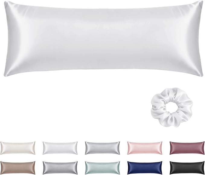 Vielit Satin Body Pillow Pillowcase 1pc,Silky Body Pillow Cover Similar to Silk Pillow Cases Soft Body Pillow Case 20x54 & Envelope Closure,Gift for Women Men White & 1 Satin Scunchie