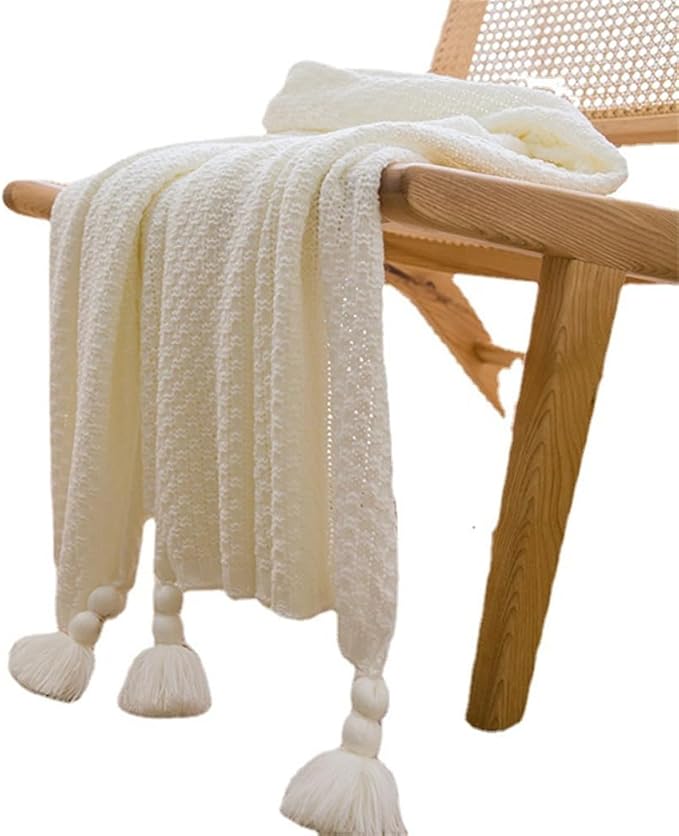 Chunky Cable Knitted Throw Blanket for Couch, Sofa and Bed, 43.3X60IN Lightweight Rustic Decorative Cozy Farmhouse Throw Blankets for Women and Man (White)