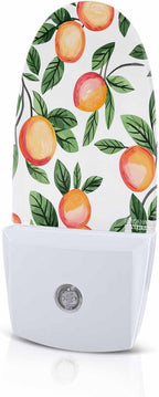 Spring Summer Country Peach on White Night Light Plug into Wall, Farmhouse Green Leaves Popsicle Shape Night Light Nightlight with Light Sensors for Kids Bedroom Hallway