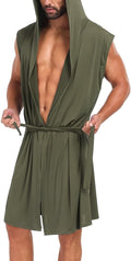 VintageClothing Men's Summer Robe with Hooded Lightweight Bathrobe House Kimono Sleeveless Sexy Sleepwear Pajamas