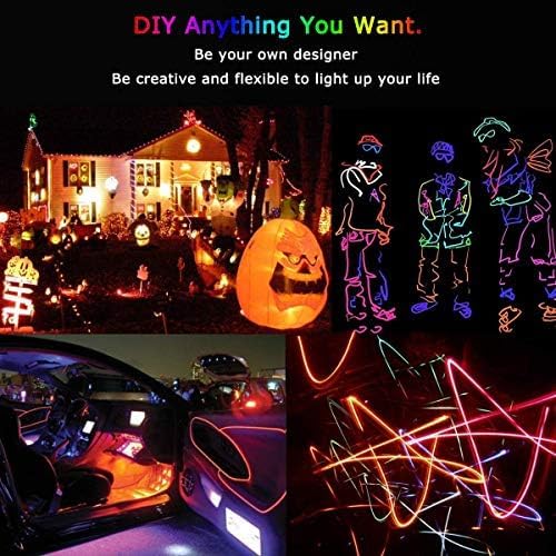 JIGUOOR EL Wire Battery Pack 16.4ft / 5m Bright Neon Light Strip 360° Illumination Neon Tube Rope Lights for DIY, Festival, Party Decoration, Pub, Halloween, Chrismas (16.4ft / 5m, Orange)