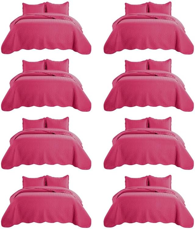 IR Imperial Rooms 8 Pack Quilt King Size Bedding (106" x 96") - Bulk Wholesale for Hotels, Guest Bedroom & Airbnbs - Lightweight Microfiber Reversible Embossed Quilts Bedspread (Pink)
