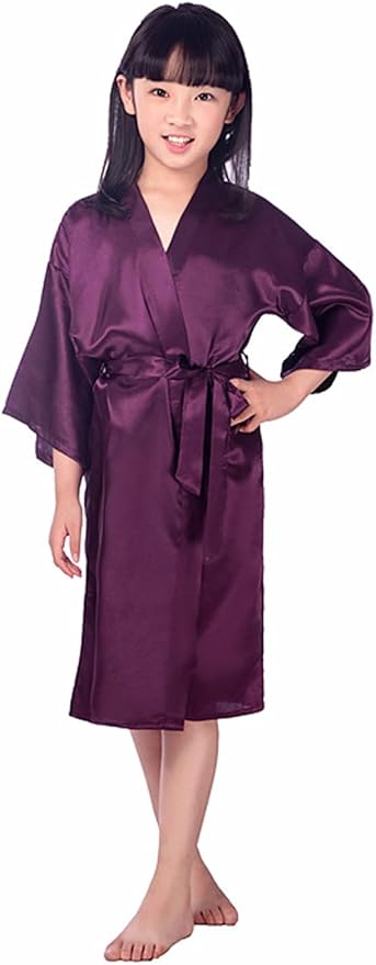 QXQTER Silky Satin Robes for Kids Girls Flower Girl Robe for Wedding Bridal Party with Gold Glitters