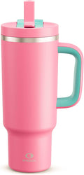 ENCOOL 40 oz Tumbler with Handle and Straw: Stainless Steel Insulated Tumbler Keeps Cold for 24 Hours, Leakproof Travel Cup Fits in Cup Holder and BPA-Free,Tulip