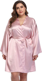 Women's Plus Size Short Satin Kimono Robes Sleepwear Bathrobes Silky Dressing Gown