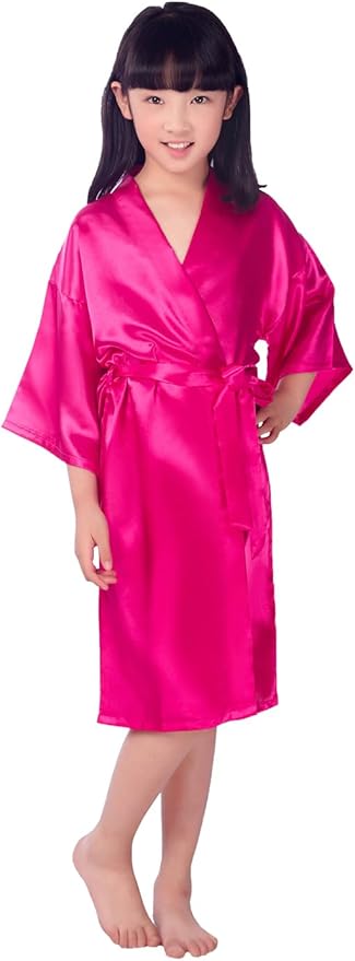 QXQTER Silky Satin Robes for Kids Girls Flower Girl Robe for Wedding Bridal Party with Gold Glitters
