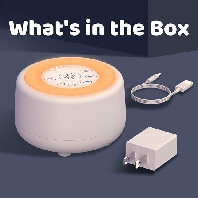 Sleepbox Sound White Noise Machine with 25 Soothing Sounds and 10 Colors Warm Night Light 4 Brightness Levels 32 Volume Levels 5 Timer and Memory Function for Baby Kids Adults Seniors Sleeping White