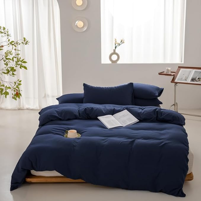 Luxlovery Navy Blue Comforter Set California King Size Navy Bedding Comforter Sets Comfy Soft Dark Blue Blanket Quilts Lightweight 3 Piece Bedding Set for Adults Cal King Size Bed