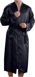 Men's Satin Robe Silky Bathrobe Soft Comfy Casual Bathrobe Fashion Comfy Solid Color Long Loungewear with Pocket