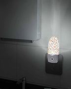 Watercolor Peaches Green Leaves Night Light Plug into Wall, Spring Botanical Plant Popsicle Shape Night Light Nightlight with Light Sensors for Kids Bedroom Hallway
