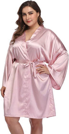 Women's Plus Size Short Satin Kimono Robes Sleepwear Bathrobes Silky Dressing Gown