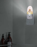 Night Light Plug into Wall, Thanksgiving Day Fall Squirrel Sunflowers Botanical Leaves Berries Peach Popsicle Shape Night Light LED Nightlight with Light Sensors for Kids Bedroom Hallway