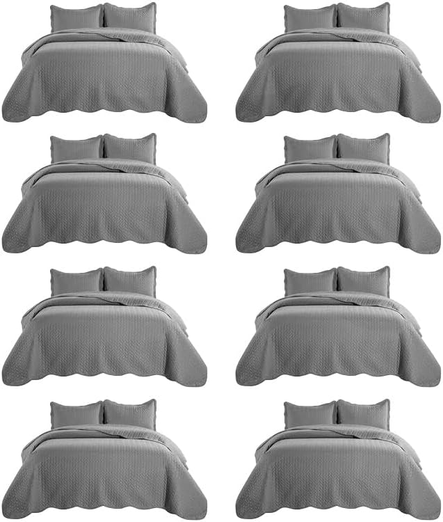 IR Imperial Rooms 8 Pack Quilt King Size Bedding (106" x 96") - Bulk Wholesale for Hotels, Guest Bedroom & Airbnbs - Lightweight Microfiber Reversible Embossed Quilts Bedspread (Grey)