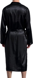Previn Men's Satin Kimono Robe Long Spa Bathrobes Luxurious Silk Long Sleeve Loungewear