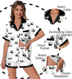 Ekouaer Womens Silk Satin Pajamas Set Animals Print Pjs Button Down Short Sleeve Lounge Set 2 Piece Sleepwear