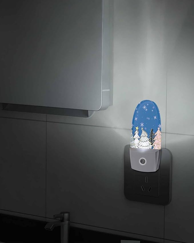 Night Light Plug into Wall, Christmas Winter Pine Trees Stars Snowflakes Sage Green White Peach Black Blue Popsicle Shape Night Light LED Nightlight with Light Sensors for Kids Bedroom Hallway