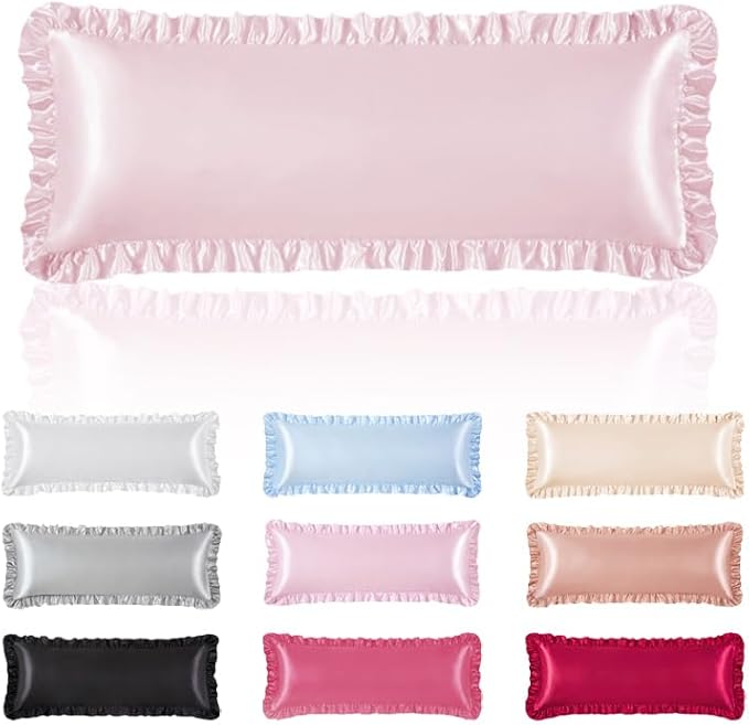 Blush Pink Satin Pillowcases Body Pillow for Hair and Skin,Blush Pink Body Pillow Silk Pillowcase with Envelope Closure Princess Room Decoration