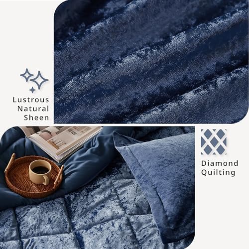 Intelligent Design Queen Comforter Set, Velvet Comforter Set , Luxury Diamond Quilting Comforter Set, Fluffy Comforter Bed Set with Decorative Pillowand 2 Shams, 4 Piece Navy, Full/Queen