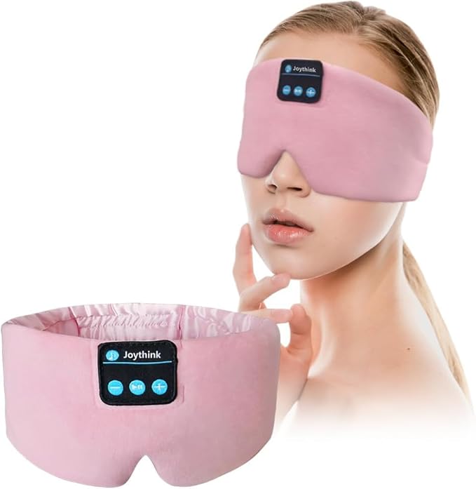 Joythink Sleep Headphones Bluetooth Sleep Mask Silk Kids Children Headband Earphones Bluetooth Eye Mask for Sleeping On Side Blackout Soft Sleep Earphones Music Eye Cover