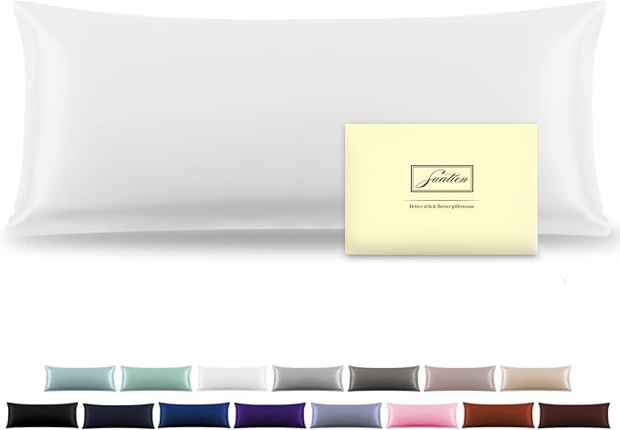 Silk Body Pillowcase Mulberry Silk Pillowcase Body Pillow Cases with Zipper Soft Breathable Smooth Cooling 20x54 inches Body Pillow Pillowcase for Sleep (White,20"X 54",1Pcs)