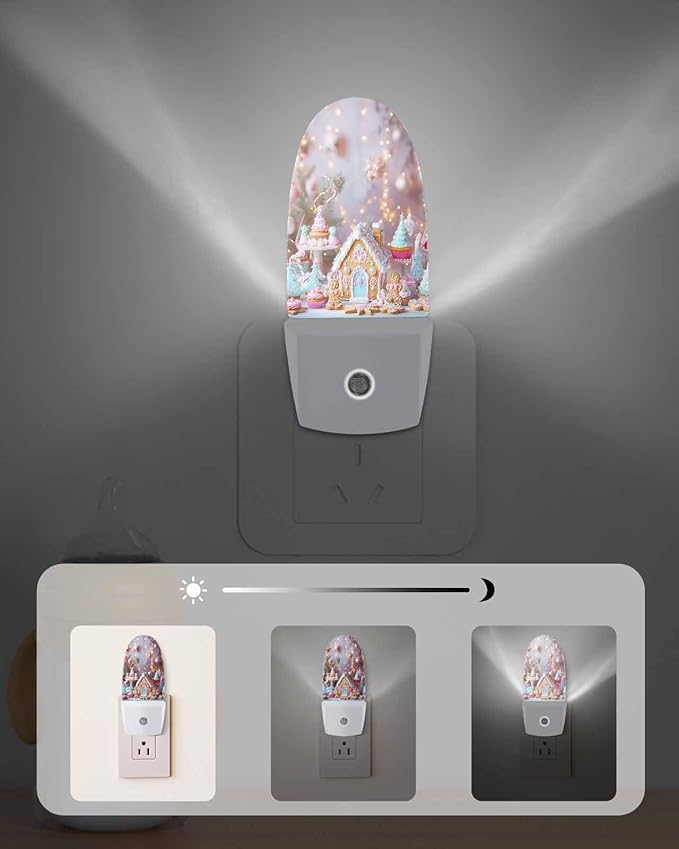 Winter Candy Lodge Turquoise Pine Tree Night Light Plug into Wall, Biscuit Christmas Ball Peach Popsicle Shape Night Light LED Nightlight with Light Sensors for Kids Bedroom Hallway
