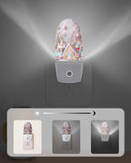 Winter Candy Lodge Turquoise Pine Tree Night Light Plug into Wall, Biscuit Christmas Ball Peach Popsicle Shape Night Light LED Nightlight with Light Sensors for Kids Bedroom Hallway