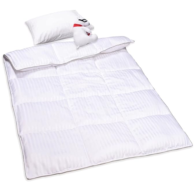 ZPECC Toddler Down Alternative Comforter, 39x47 Hypoallergenic Baby Blanket Quilt, Soft Breathable Lightweight All Season Kids Duvet Insert for Crib Stroller Cot Daycare, White Stripe
