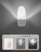 Night Light Plug into Wall, Spring Summer Flowers Floral Leaves Striped Lines Orange Green Peach White Popsicle Shape Night Light LED Nightlight with Light Sensors for Kids Bedroom Hallway