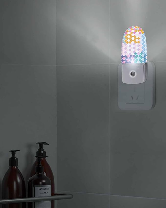 Night Light Plug into Wall, Moroccan Vintage Texture Simple Art Orange Light Blue Peach Purple Green White Popsicle Shape Night Light LED Nightlight with Light Sensors for Kids Bedroom Hallway