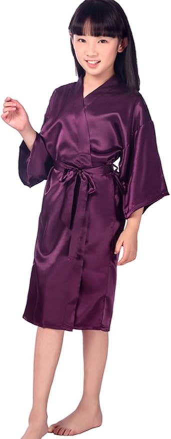 QXQTER Silky Satin Robes for Kids Girls Flower Girl Robe for Wedding Bridal Party with Gold Glitters