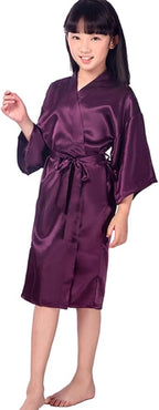 QXQTER Silky Satin Robes for Kids Girls Flower Girl Robe for Wedding Bridal Party with Gold Glitters