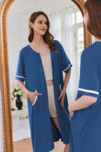 Ekouaer Women Zipper Robe Short Sleeve Duster Housecoat Short Bathrobes Zip Front Nightgown with Pockets S-3XL