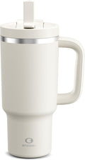 32 oz Tumbler with Handle and Straw: Stainless Steel Insulated Tumbler Keeps Cold for 24 Hours, Leakproof Travel Cup Fits in Cup Holder and BPA-Free, Cream Moon