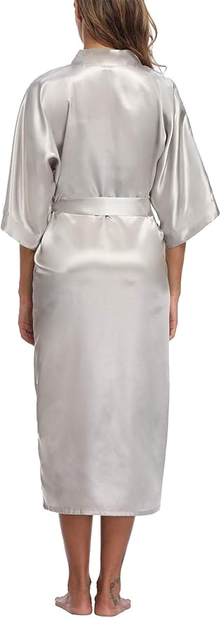 Women's Silk Robes Soft Long Satin Kimono Bathrobe Bride Bridesmaid Wedding Party Robes Sexy Sleepwear with Pockets