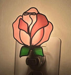 Pink Rose Stained Glass Night Light – Decorative Floral Accent Lamp – Plug-in Night Light for Hallway, Bedroom, Bathroom, Kitchen – Tiffany-Style Glass Flower Light