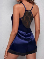 Ekouaer Satin Pajamas Women Lace Sleepwear Lingerie Cami Shorts Set Nightwear XS-XXL
