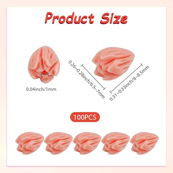 100Pcs 7x9mm Hawaii Flower Beads Carved Coral Beads Summer Pink Jasmine Artificial Floral Synthetic Coral Small Smooth Loose Spacers Findings for Jewelry Making Bracelets Necklaces DIY Crafts