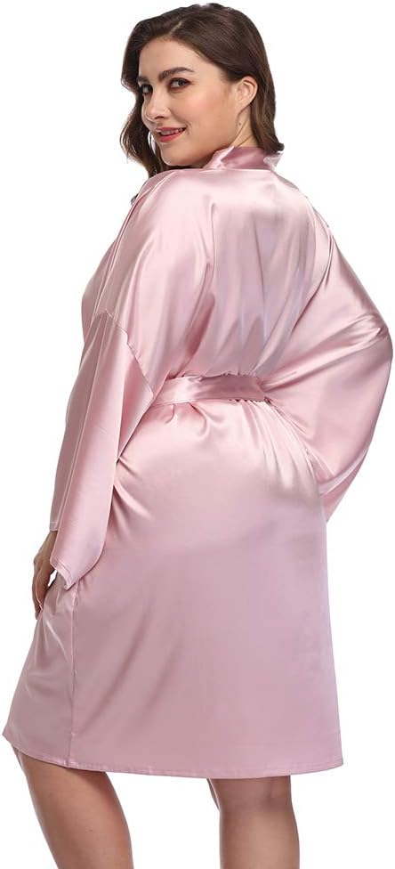 Women's Plus Size Short Satin Kimono Robes Sleepwear Bathrobes Silky Dressing Gown