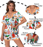 Ekouaer Womens Silk Satin Pajamas Set Animals Print Pjs Button Down Short Sleeve Lounge Set 2 Piece Sleepwear