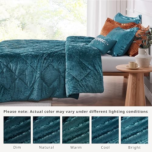 Intelligent Design Twin Comforter Set, Velvet Comforter Set , Luxury Diamond Quilting Comforter Set, Fluffy Comforter Bed Set with Decorative Pillowand 1 Sham, 3 Piece Teal, Twin/Twin XL