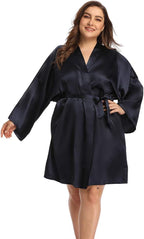 Women's Plus Size Short Satin Kimono Robes Sleepwear Bathrobes Silky Dressing Gown