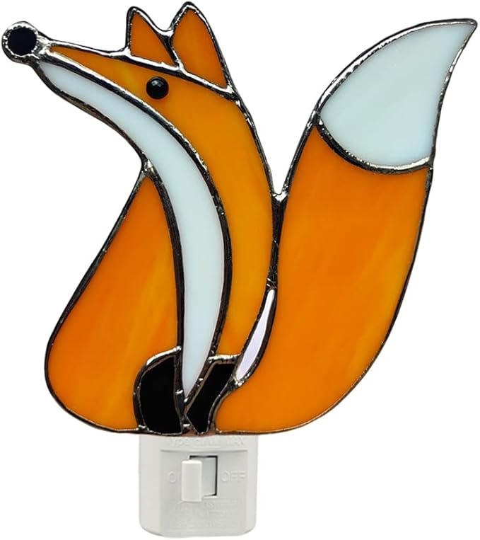CHEZBABY Stained Glass Night Light Plug into Wall Lamp Decorative Accent Nightlight for Hallway Bedroom Bathroom Kitchen Home Décor(Fox)