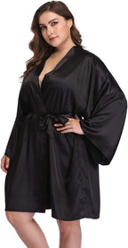 Women's Plus Size Short Satin Kimono Robes Sleepwear Bathrobes Silky Dressing Gown