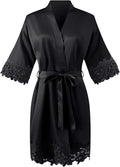 Womens Short Satin Robe Lace Trim Silk Kimono Sleepwear Bridesmaid Robes for Bride Wedding Party Nightgown